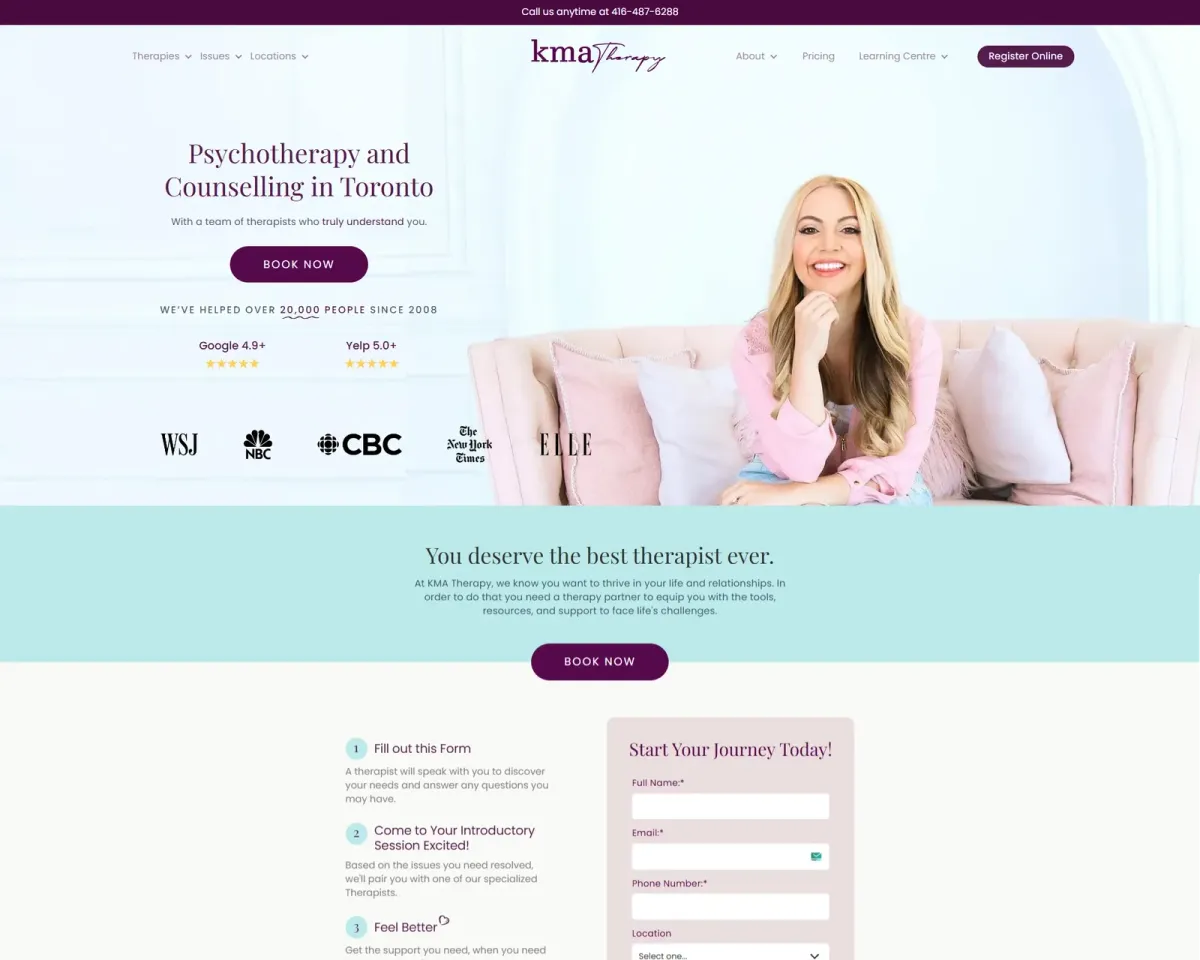 Screenshot of the KMA Therapy website